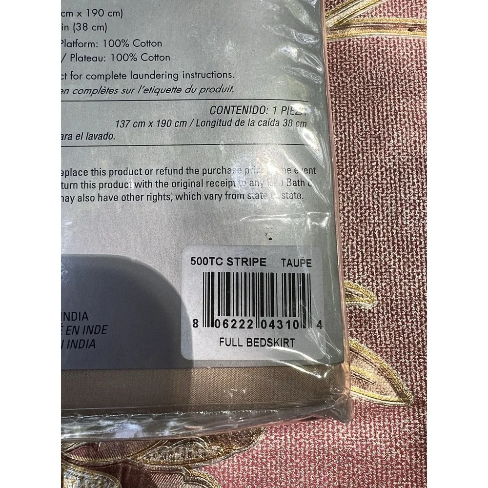 Wamsutta Pima Cotton Full Bed Skirt 500 Thread Count Stripe Taupe 54
